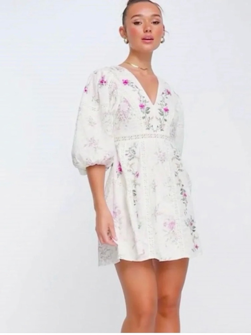 ASOS Edition Floral Embroidered Cotton Cottagecore Mini Dress